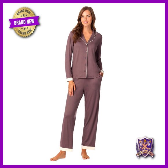 Large Long Sleeve Button Down Pajama Set Soft Sweater Knit Relaxed Fit